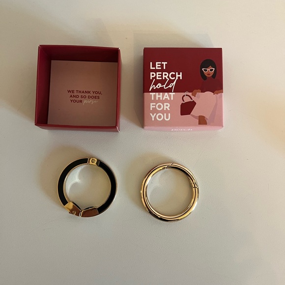 Bagnet gift set - Noir (leather) purse hanger and two gold perch rings. NIB - Picture 2 of 2